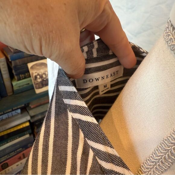 Downeast Shirt Dress Medium Button Front Charcoal White Stripe Pockets - Picture 7 of 8